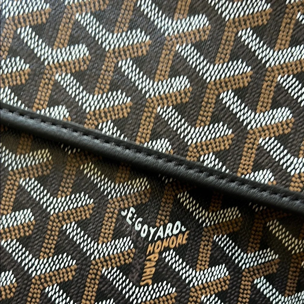 Goyard Patterned Canvas Briefcase with Black and Brown Trim
